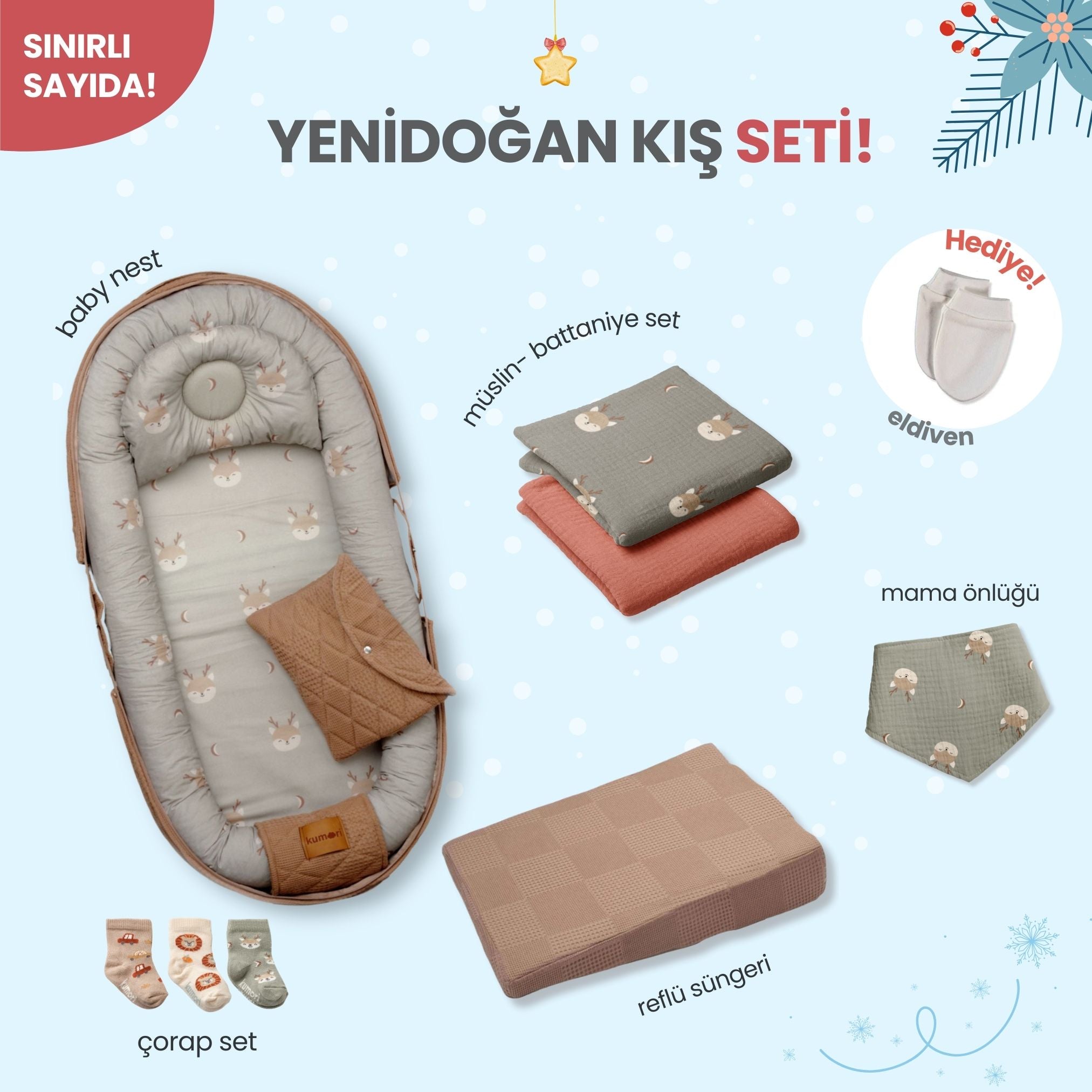 Yenidoğan Kış Seti – Forest Deer Baby Nest Set