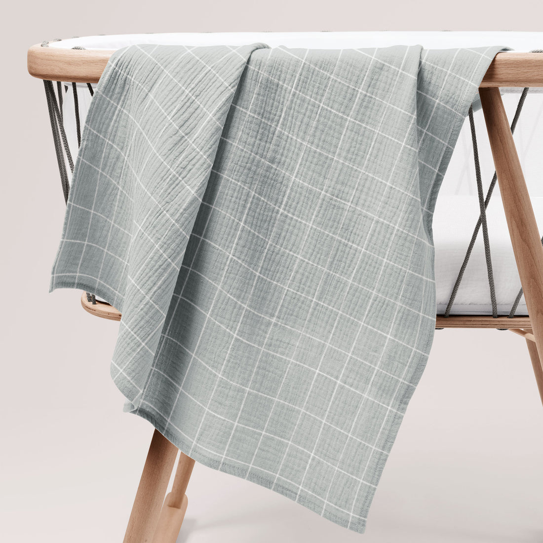 Gray Squares Organik Crinkle Square Müslin Örtü