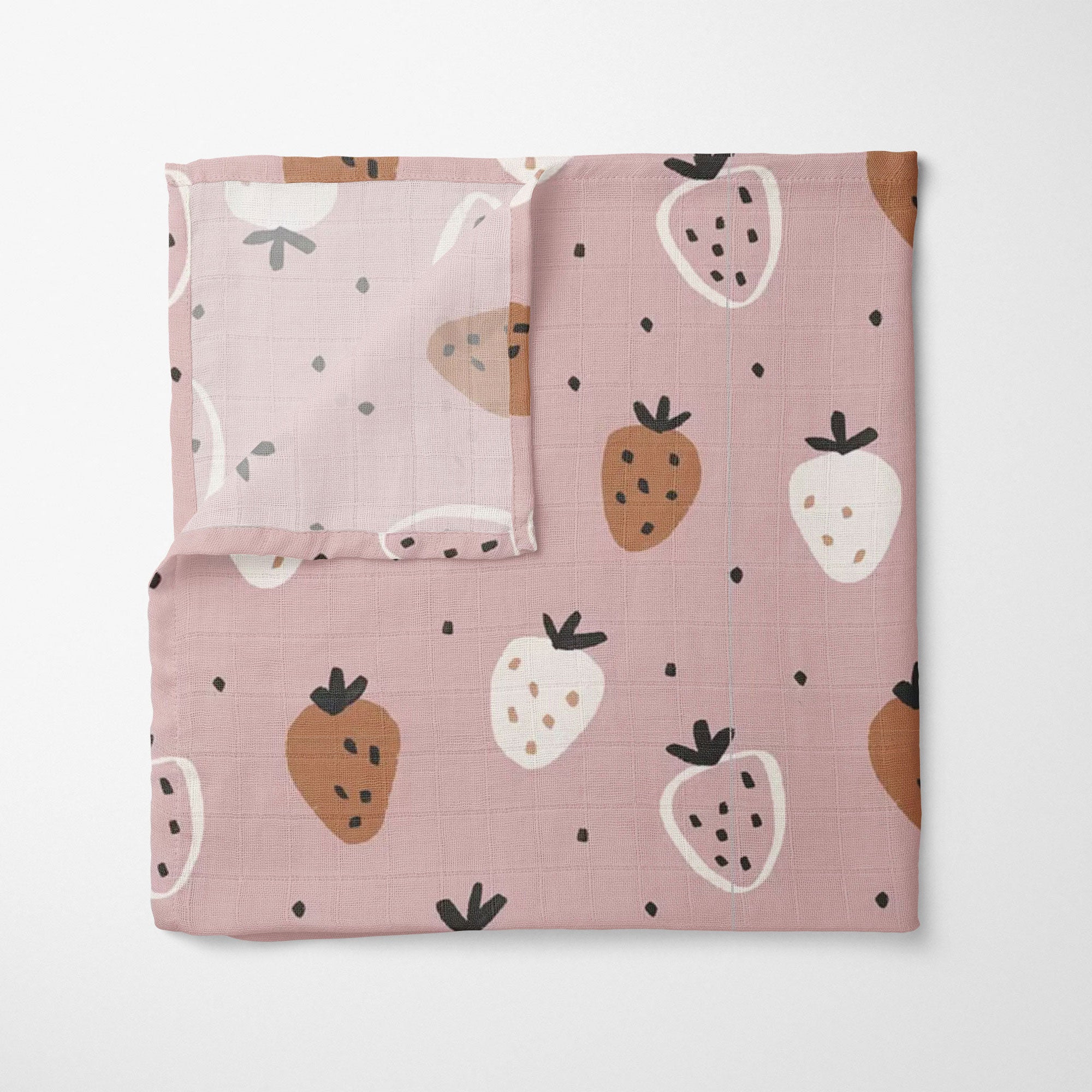 Strawberries Organik Crinkle Square Müslin Örtü