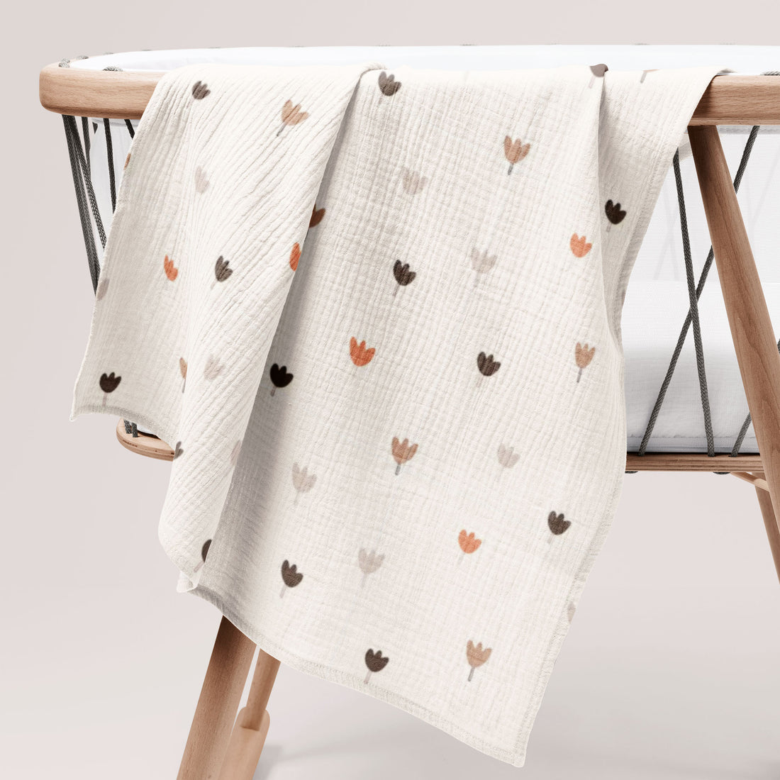 Mini Floral Organik Crinkle Square Müslin Örtü
