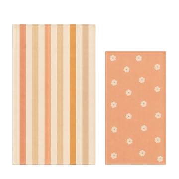 Güneşli Günler Havlu Seti - Sunrise Stripes + Salmon Poppy