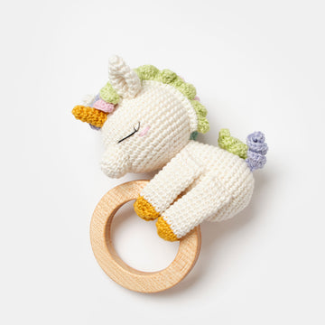 Unicorn Organik Amigurumi Tığ İşi Diş Kaşıyıcı Çıngırak