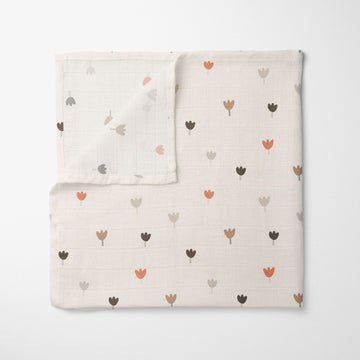 Mini Floral Organik Crinkle Square Müslin Örtü