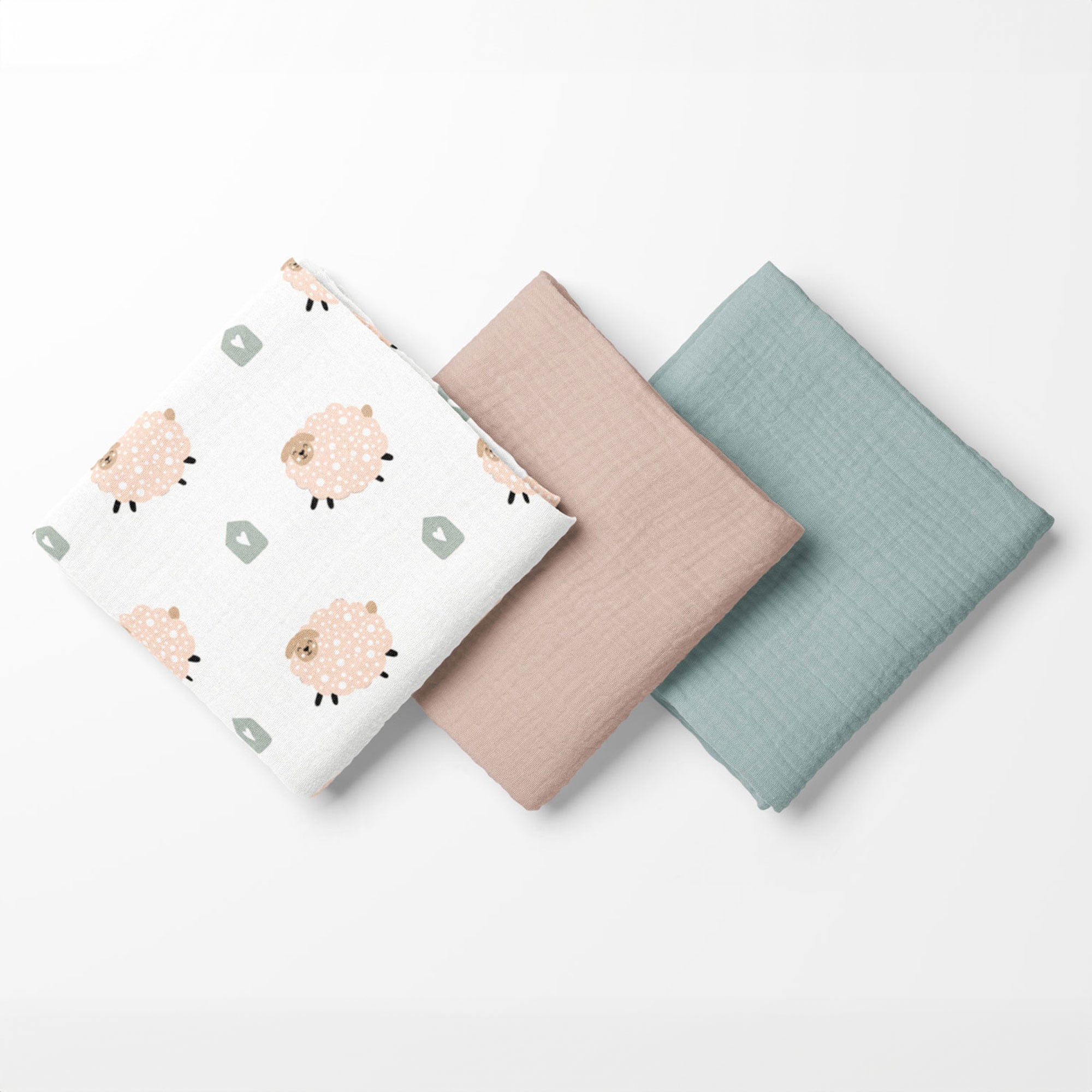 Fluffy Sheep Crinkle Square Müslin - Yeni Doğan 3'lü Set