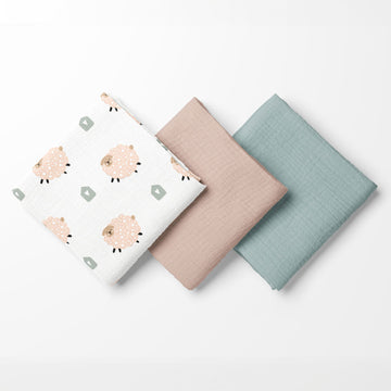 Fluffy Sheep Crinkle Square Müslin - Yeni Doğan 3'lü Set