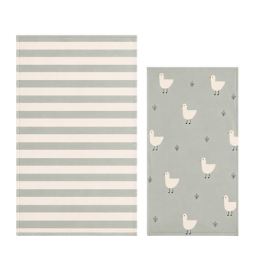 Güneşli Günler Havlu Seti - Sage Stripes + Minty Duck