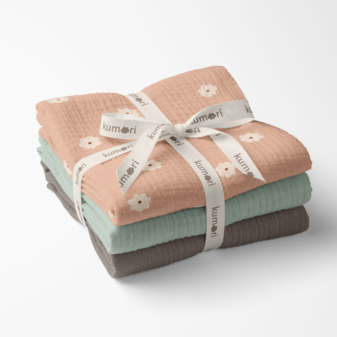 Salmon Poppy Crinkle Square Müslin - Yeni Doğan 3'lü Set